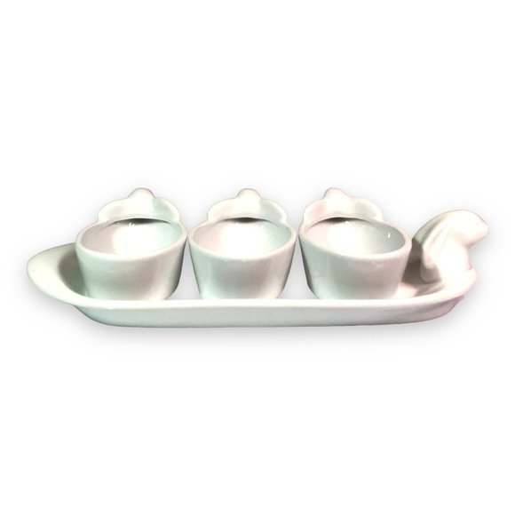 Ceramic White Bunny Tray & Dishes/Cups Set Easter Decor Cottagecore Farmhouse - Picture 6 of 9